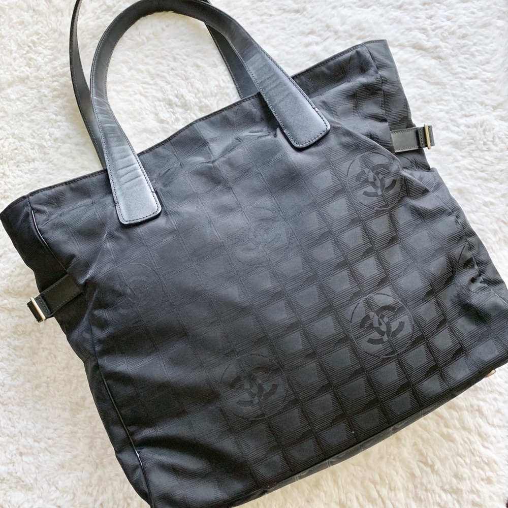 Chanel Black Jacquard Travel Line Totebag EUC